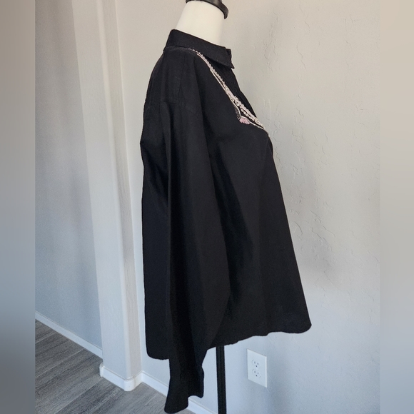 Vtg Gitano Western Button Up Collar Black Pink Bling Seqin Bead Satin Sz L - Picture 4 of 14